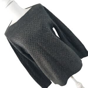 LOFT! CHARCOAL GRAY NUBBY FINISH, ULTRA SOFT KNIT SLASH NECK SWEATER! SZ LP